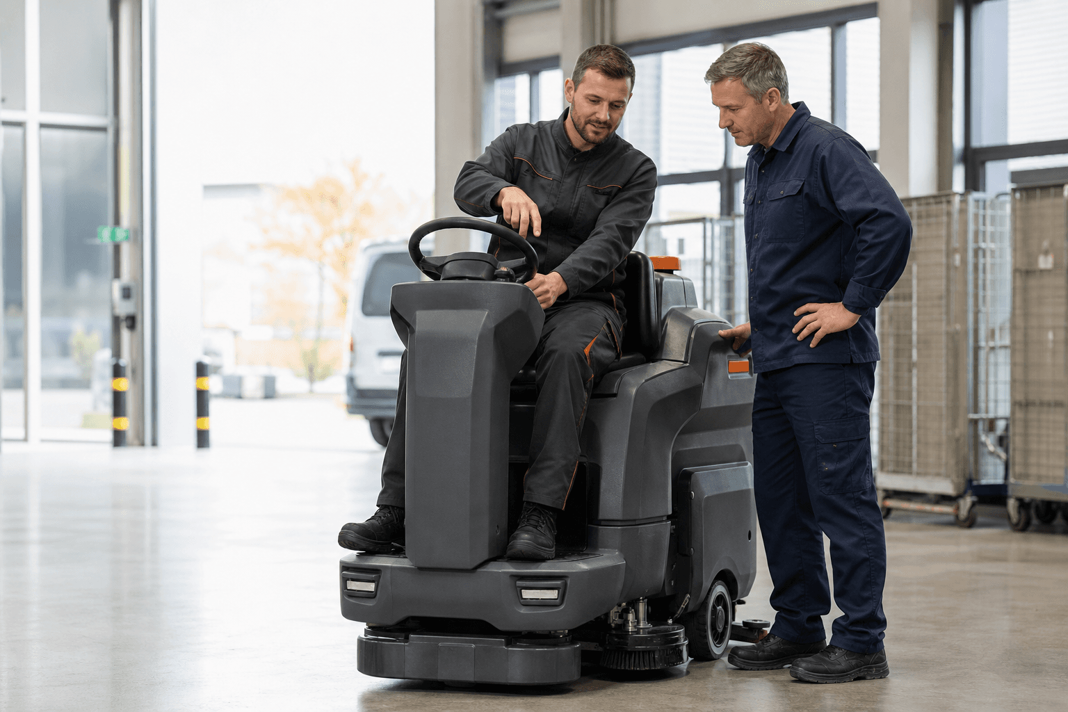 Technik szkoli operatora z obsługi dostarczonej maszyny