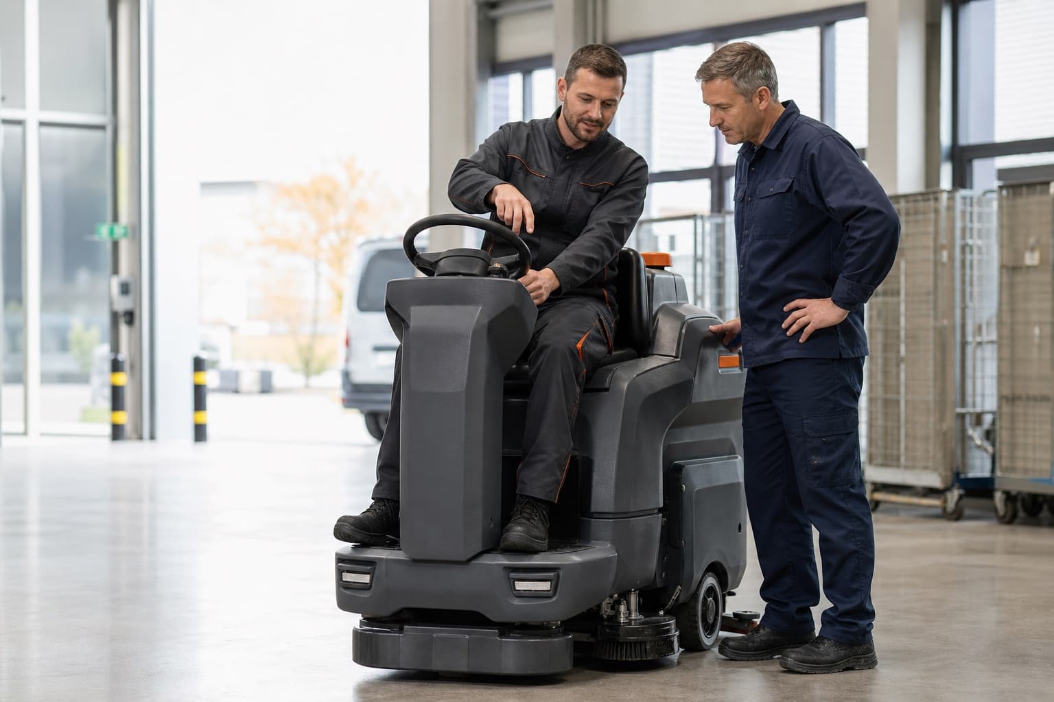 Technik szkoli operatora z obsługi dostarczonej maszyny